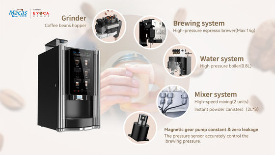 주문 220V 자동 커피 자판기 2000W, 15.6인치 터치 스크린 온라인 제품